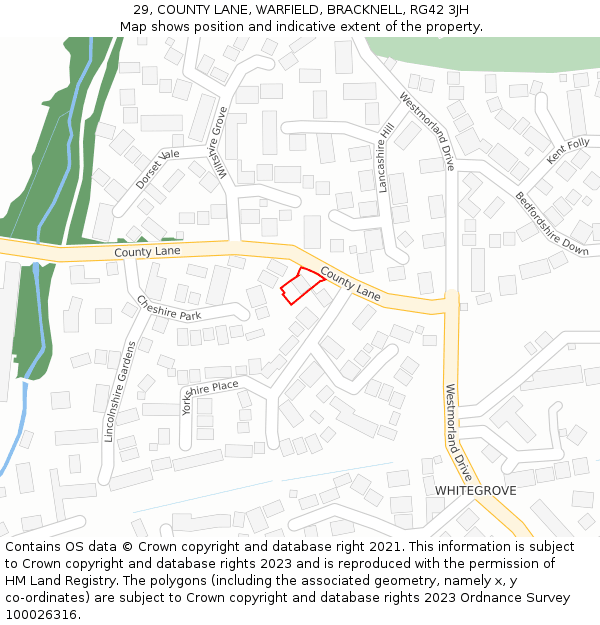 29, COUNTY LANE, WARFIELD, BRACKNELL, RG42 3JH: Location map and indicative extent of plot