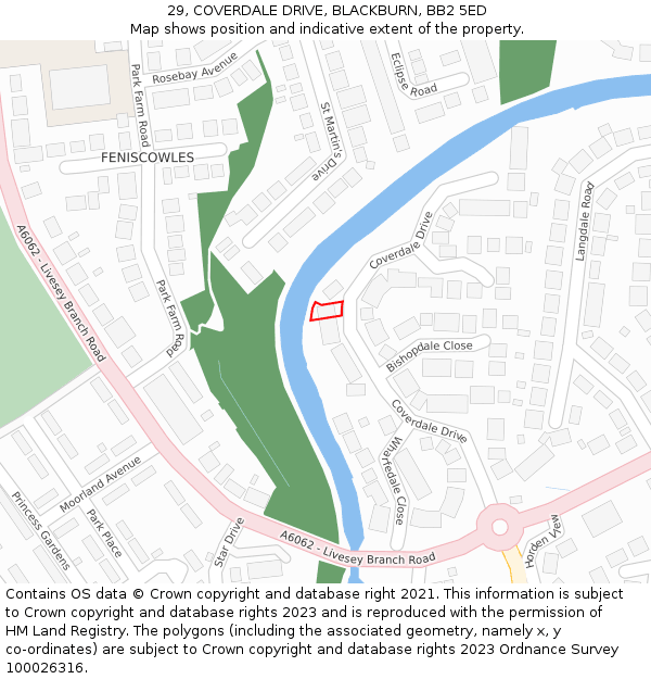 29, COVERDALE DRIVE, BLACKBURN, BB2 5ED: Location map and indicative extent of plot