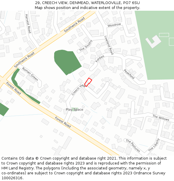 29, CREECH VIEW, DENMEAD, WATERLOOVILLE, PO7 6SU: Location map and indicative extent of plot