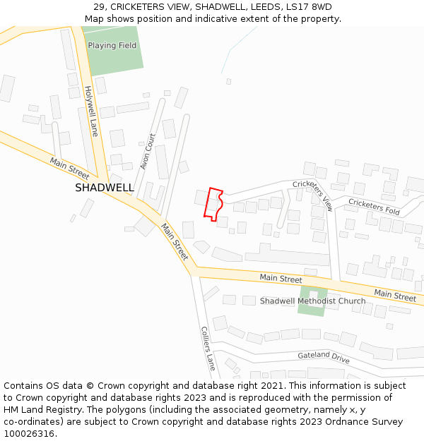 29, CRICKETERS VIEW, SHADWELL, LEEDS, LS17 8WD: Location map and indicative extent of plot