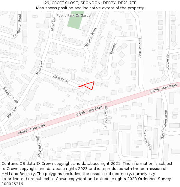29, CROFT CLOSE, SPONDON, DERBY, DE21 7EF: Location map and indicative extent of plot