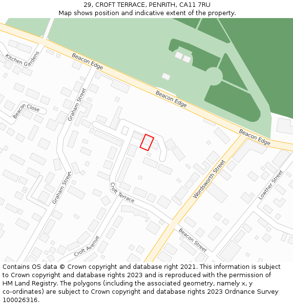 29, CROFT TERRACE, PENRITH, CA11 7RU: Location map and indicative extent of plot