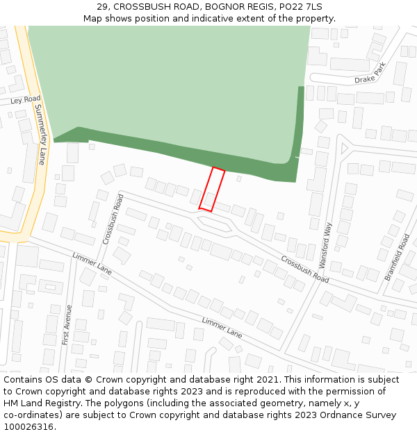 29, CROSSBUSH ROAD, BOGNOR REGIS, PO22 7LS: Location map and indicative extent of plot