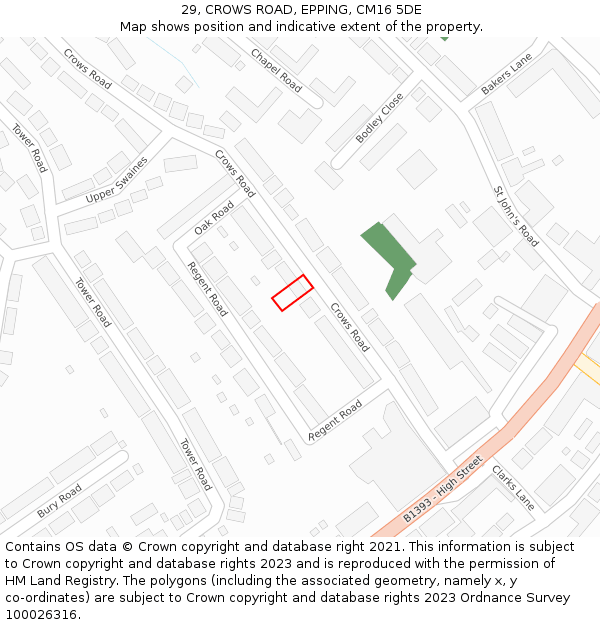29, CROWS ROAD, EPPING, CM16 5DE: Location map and indicative extent of plot