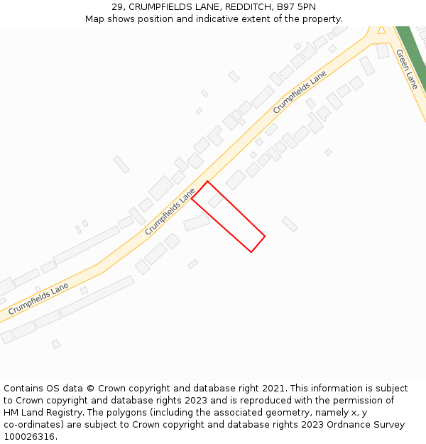 29, CRUMPFIELDS LANE, REDDITCH, B97 5PN: Location map and indicative extent of plot