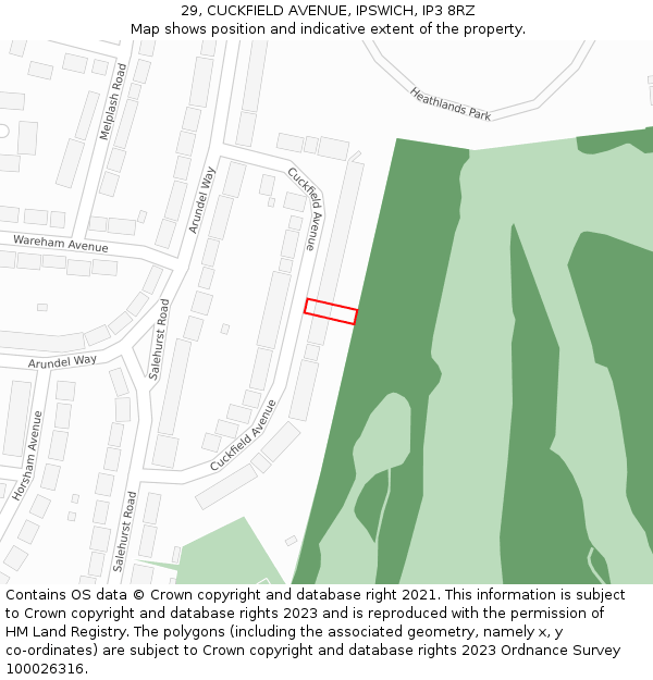 29, CUCKFIELD AVENUE, IPSWICH, IP3 8RZ: Location map and indicative extent of plot