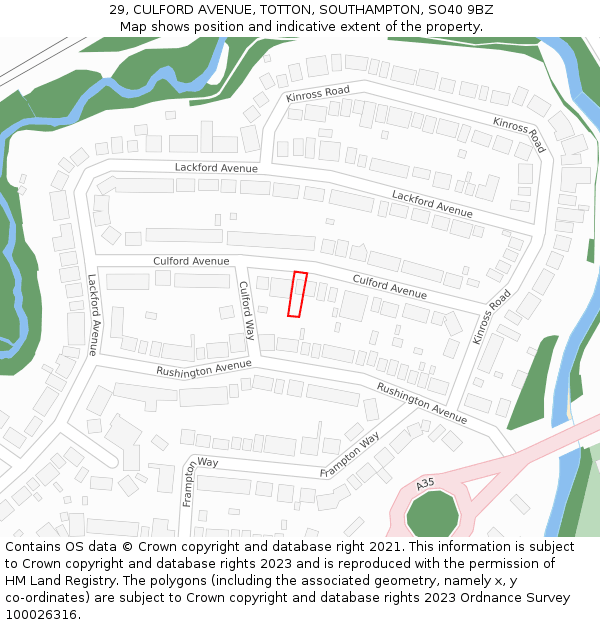 29, CULFORD AVENUE, TOTTON, SOUTHAMPTON, SO40 9BZ: Location map and indicative extent of plot