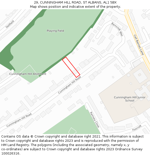29, CUNNINGHAM HILL ROAD, ST ALBANS, AL1 5BX: Location map and indicative extent of plot