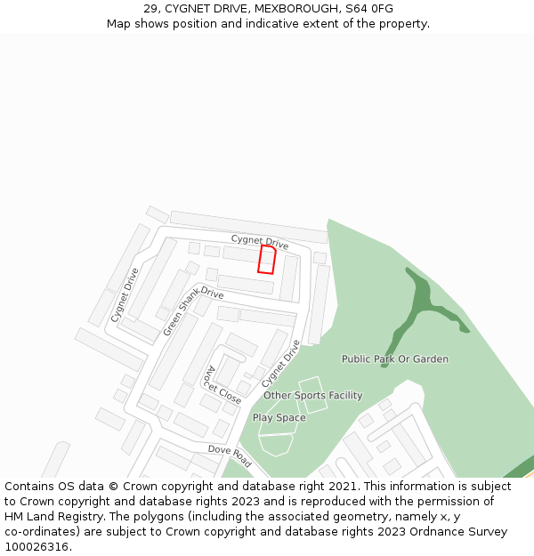 29, CYGNET DRIVE, MEXBOROUGH, S64 0FG: Location map and indicative extent of plot