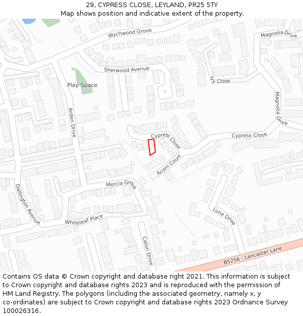 29, CYPRESS CLOSE, LEYLAND, PR25 5TY: Location map and indicative extent of plot