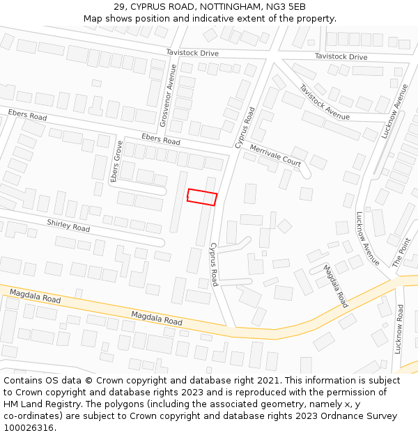 29, CYPRUS ROAD, NOTTINGHAM, NG3 5EB: Location map and indicative extent of plot