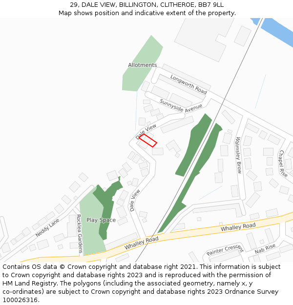 29, DALE VIEW, BILLINGTON, CLITHEROE, BB7 9LL: Location map and indicative extent of plot
