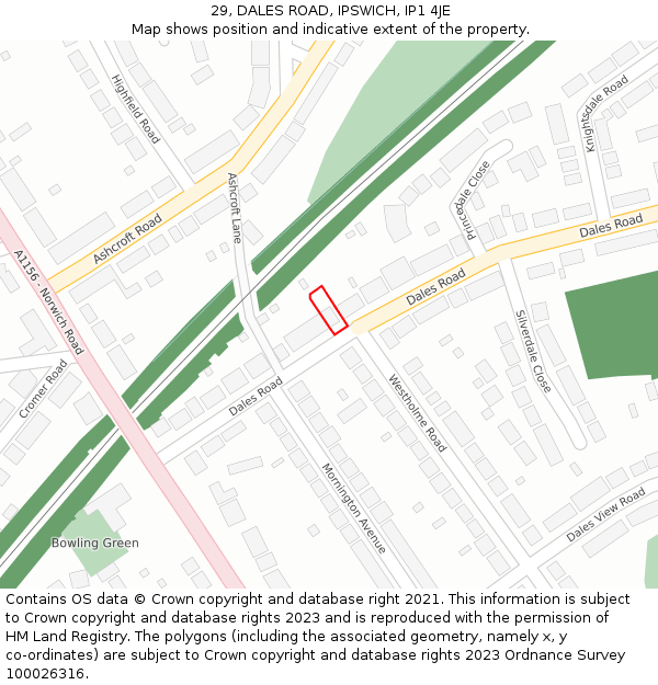 29, DALES ROAD, IPSWICH, IP1 4JE: Location map and indicative extent of plot