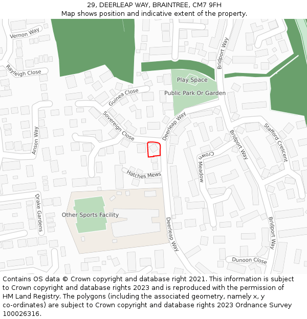 29, DEERLEAP WAY, BRAINTREE, CM7 9FH: Location map and indicative extent of plot