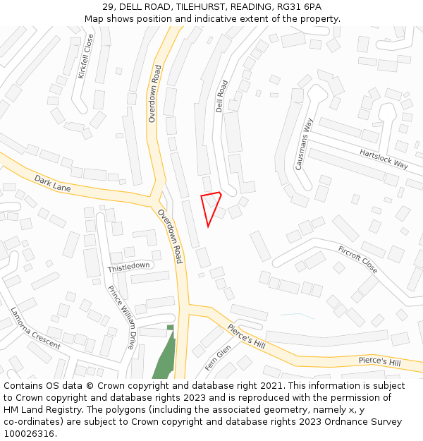 29, DELL ROAD, TILEHURST, READING, RG31 6PA: Location map and indicative extent of plot