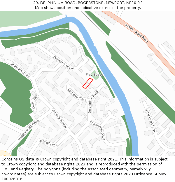 29, DELPHINIUM ROAD, ROGERSTONE, NEWPORT, NP10 9JF: Location map and indicative extent of plot