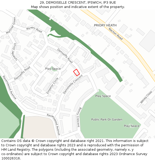 29, DEMOISELLE CRESCENT, IPSWICH, IP3 9UE: Location map and indicative extent of plot