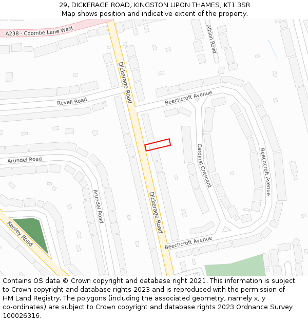 29, DICKERAGE ROAD, KINGSTON UPON THAMES, KT1 3SR: Location map and indicative extent of plot