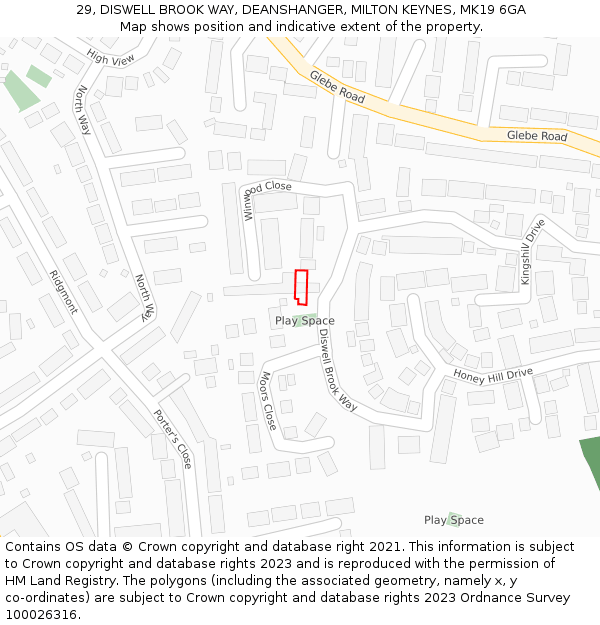 29, DISWELL BROOK WAY, DEANSHANGER, MILTON KEYNES, MK19 6GA: Location map and indicative extent of plot