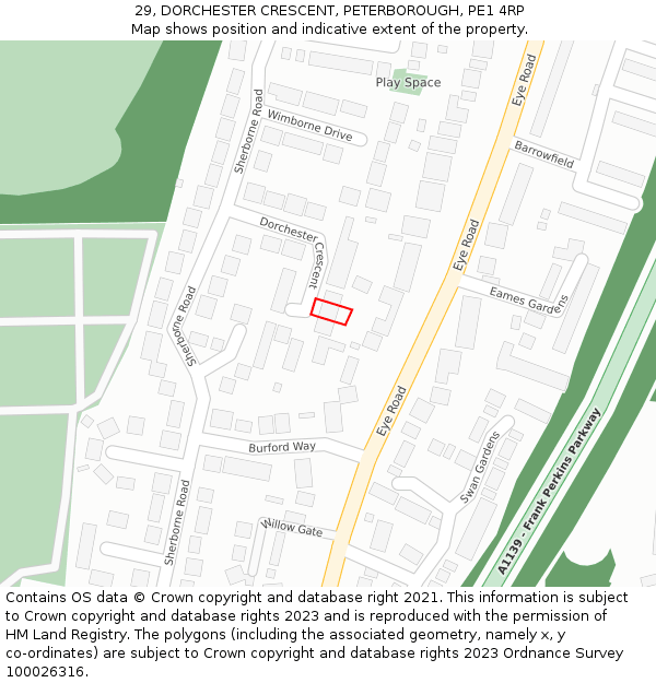 29, DORCHESTER CRESCENT, PETERBOROUGH, PE1 4RP: Location map and indicative extent of plot