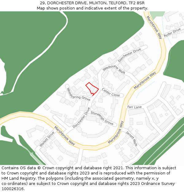 29, DORCHESTER DRIVE, MUXTON, TELFORD, TF2 8SR: Location map and indicative extent of plot
