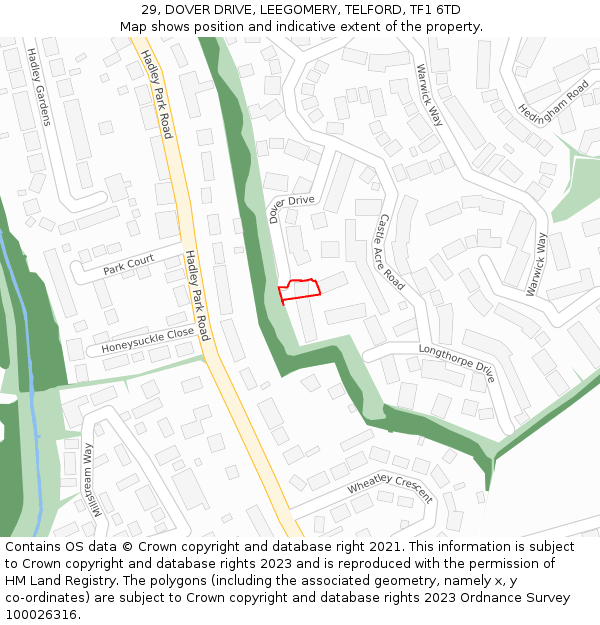 29, DOVER DRIVE, LEEGOMERY, TELFORD, TF1 6TD: Location map and indicative extent of plot