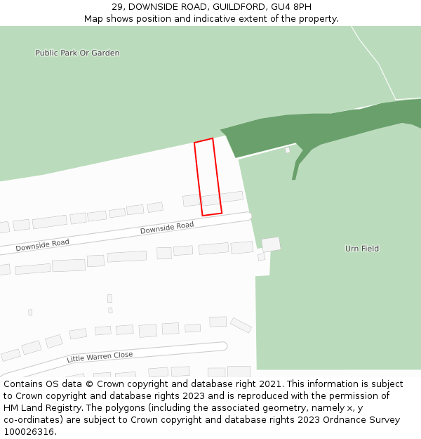 29, DOWNSIDE ROAD, GUILDFORD, GU4 8PH: Location map and indicative extent of plot