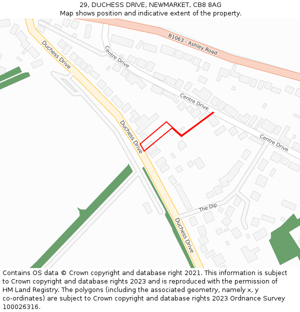 29, DUCHESS DRIVE, NEWMARKET, CB8 8AG: Location map and indicative extent of plot