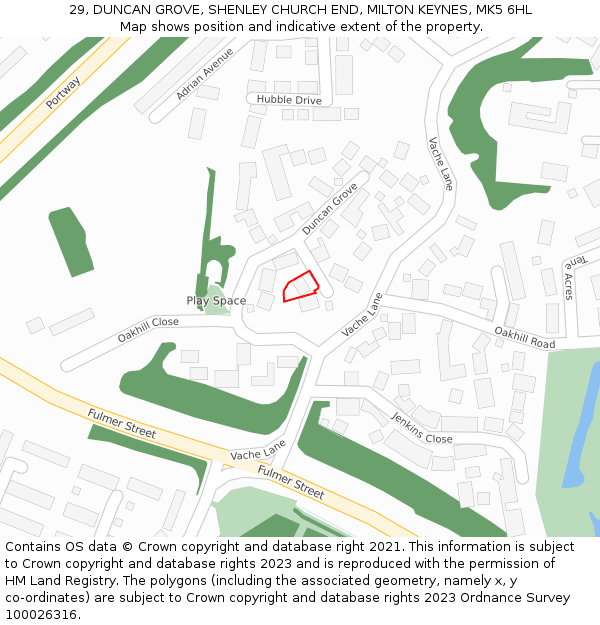 29, DUNCAN GROVE, SHENLEY CHURCH END, MILTON KEYNES, MK5 6HL: Location map and indicative extent of plot