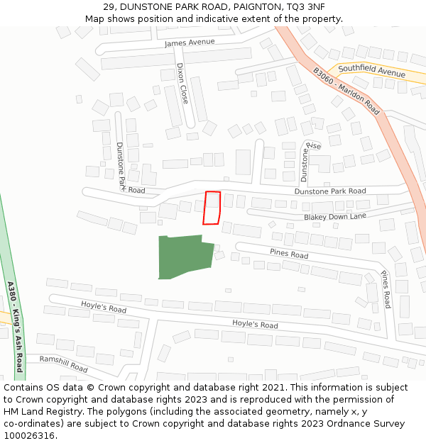 29, DUNSTONE PARK ROAD, PAIGNTON, TQ3 3NF: Location map and indicative extent of plot