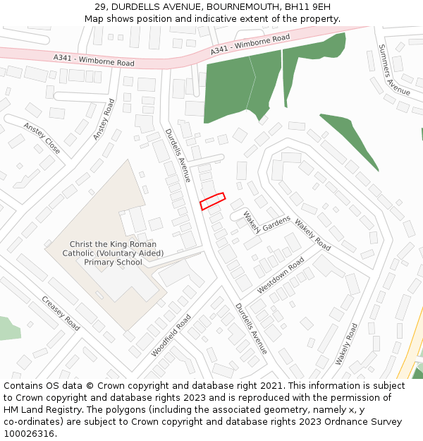 29, DURDELLS AVENUE, BOURNEMOUTH, BH11 9EH: Location map and indicative extent of plot