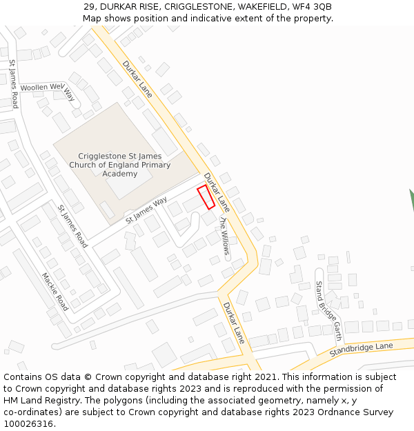 29, DURKAR RISE, CRIGGLESTONE, WAKEFIELD, WF4 3QB: Location map and indicative extent of plot
