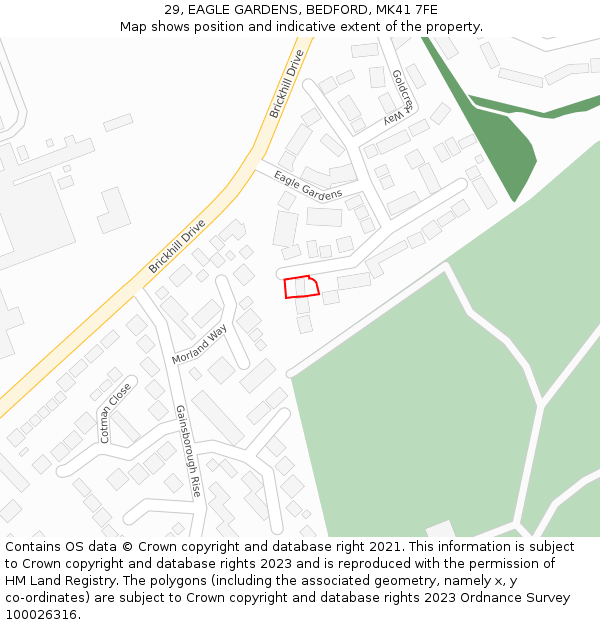 29, EAGLE GARDENS, BEDFORD, MK41 7FE: Location map and indicative extent of plot