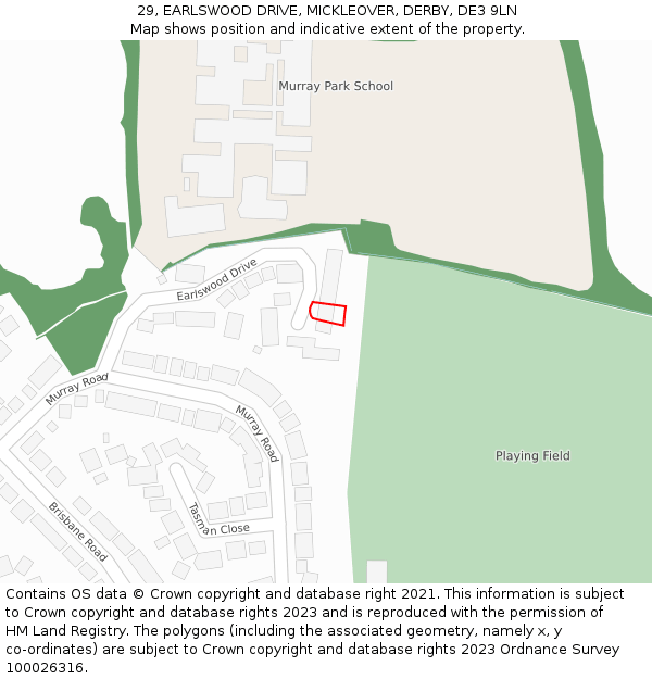 29, EARLSWOOD DRIVE, MICKLEOVER, DERBY, DE3 9LN: Location map and indicative extent of plot