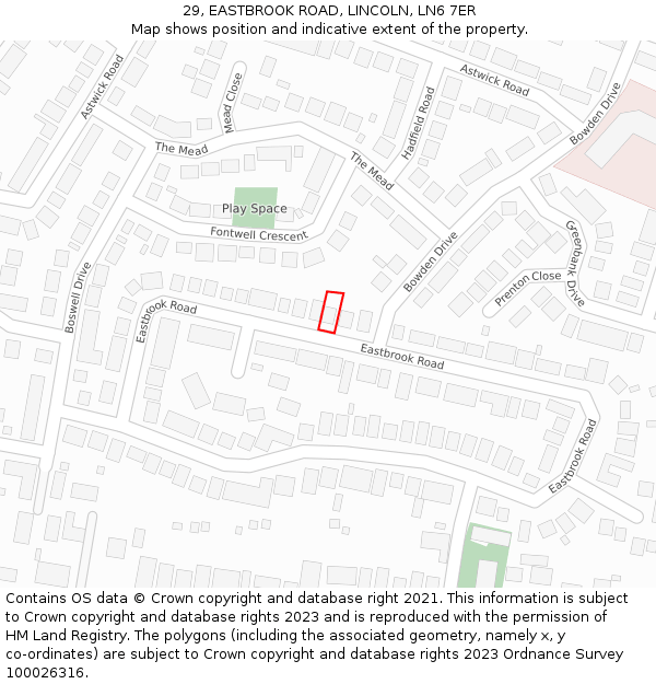 29, EASTBROOK ROAD, LINCOLN, LN6 7ER: Location map and indicative extent of plot