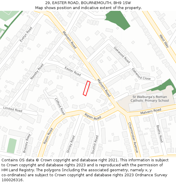 29, EASTER ROAD, BOURNEMOUTH, BH9 1SW: Location map and indicative extent of plot