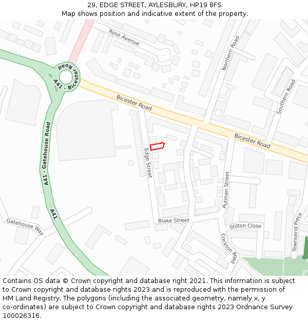29, EDGE STREET, AYLESBURY, HP19 8FS: Location map and indicative extent of plot