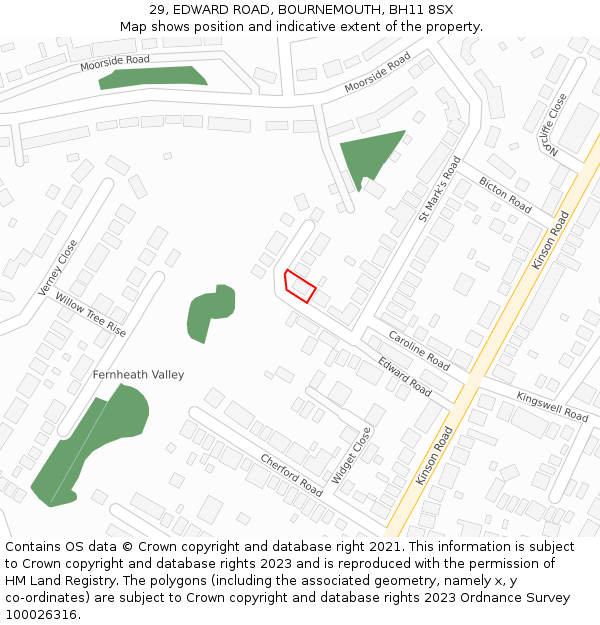 29, EDWARD ROAD, BOURNEMOUTH, BH11 8SX: Location map and indicative extent of plot