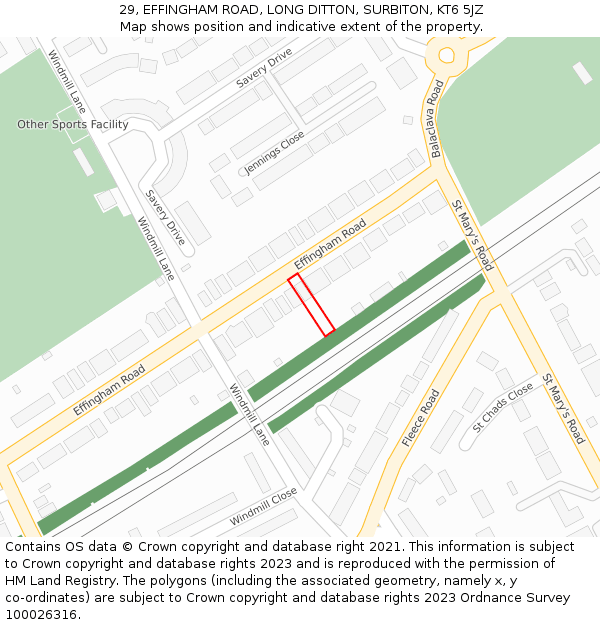 29, EFFINGHAM ROAD, LONG DITTON, SURBITON, KT6 5JZ: Location map and indicative extent of plot