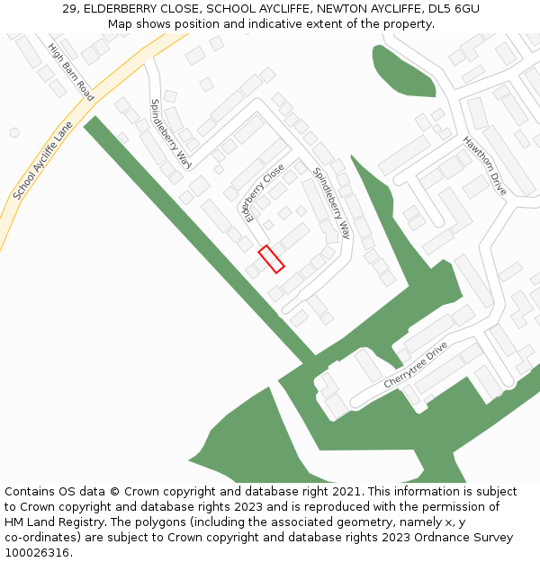 29, ELDERBERRY CLOSE, SCHOOL AYCLIFFE, NEWTON AYCLIFFE, DL5 6GU: Location map and indicative extent of plot