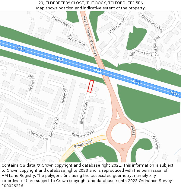 29, ELDERBERRY CLOSE, THE ROCK, TELFORD, TF3 5EN: Location map and indicative extent of plot