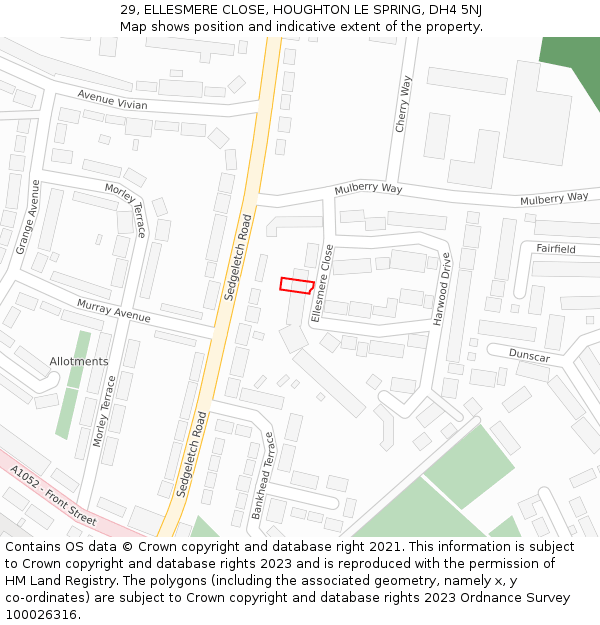 29, ELLESMERE CLOSE, HOUGHTON LE SPRING, DH4 5NJ: Location map and indicative extent of plot