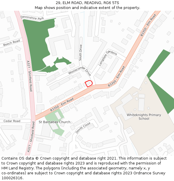 29, ELM ROAD, READING, RG6 5TS: Location map and indicative extent of plot