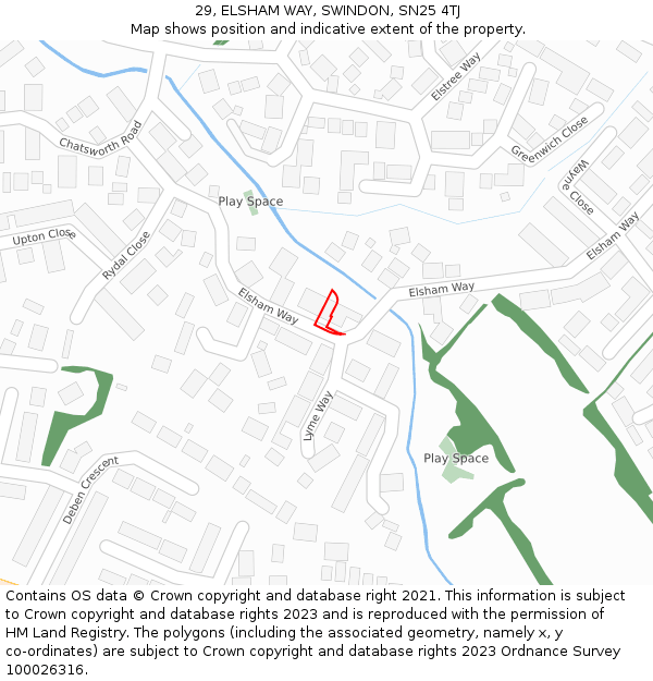 29, ELSHAM WAY, SWINDON, SN25 4TJ: Location map and indicative extent of plot