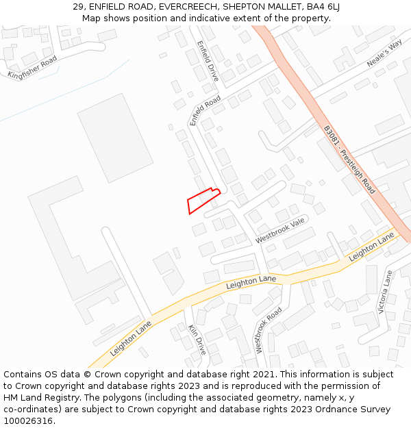 29, ENFIELD ROAD, EVERCREECH, SHEPTON MALLET, BA4 6LJ: Location map and indicative extent of plot