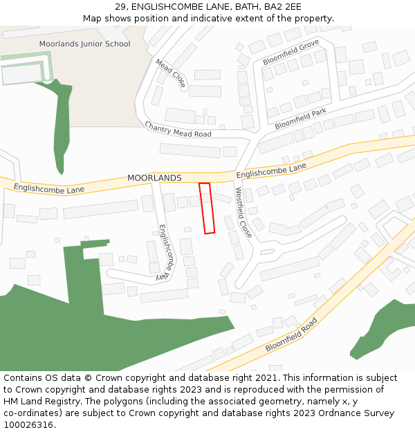 29, ENGLISHCOMBE LANE, BATH, BA2 2EE: Location map and indicative extent of plot