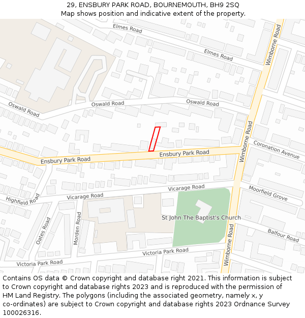 29, ENSBURY PARK ROAD, BOURNEMOUTH, BH9 2SQ: Location map and indicative extent of plot
