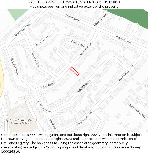 29, ETHEL AVENUE, HUCKNALL, NOTTINGHAM, NG15 8DB: Location map and indicative extent of plot
