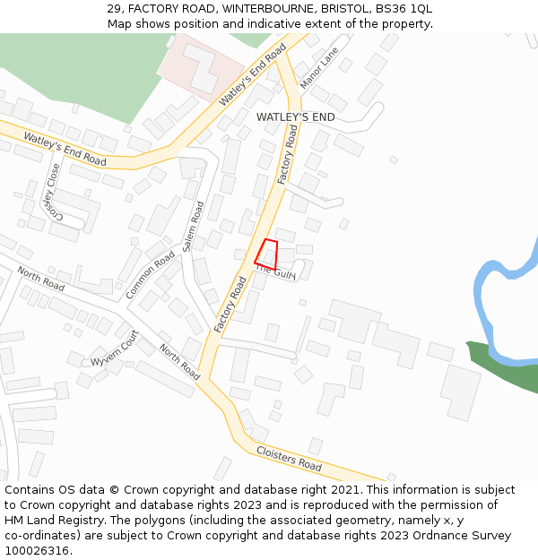 29, FACTORY ROAD, WINTERBOURNE, BRISTOL, BS36 1QL: Location map and indicative extent of plot