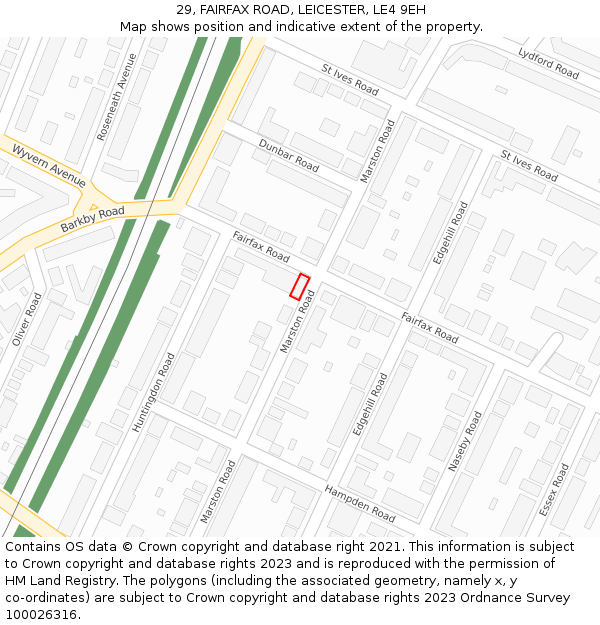 29, FAIRFAX ROAD, LEICESTER, LE4 9EH: Location map and indicative extent of plot